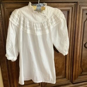 Pure white pure cotton blouse, size medium, with pintucking and cutwork